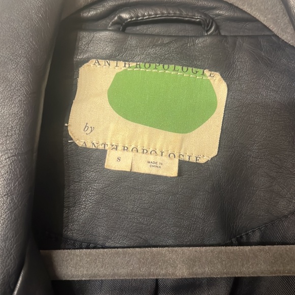 Anthropologie faux Leather Moto navy jacket size Small S - Picture 6 of 10